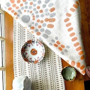 Orange Gray White Atomic Table Cloth Orange Gray Blanket Set Succulent Dish NEW